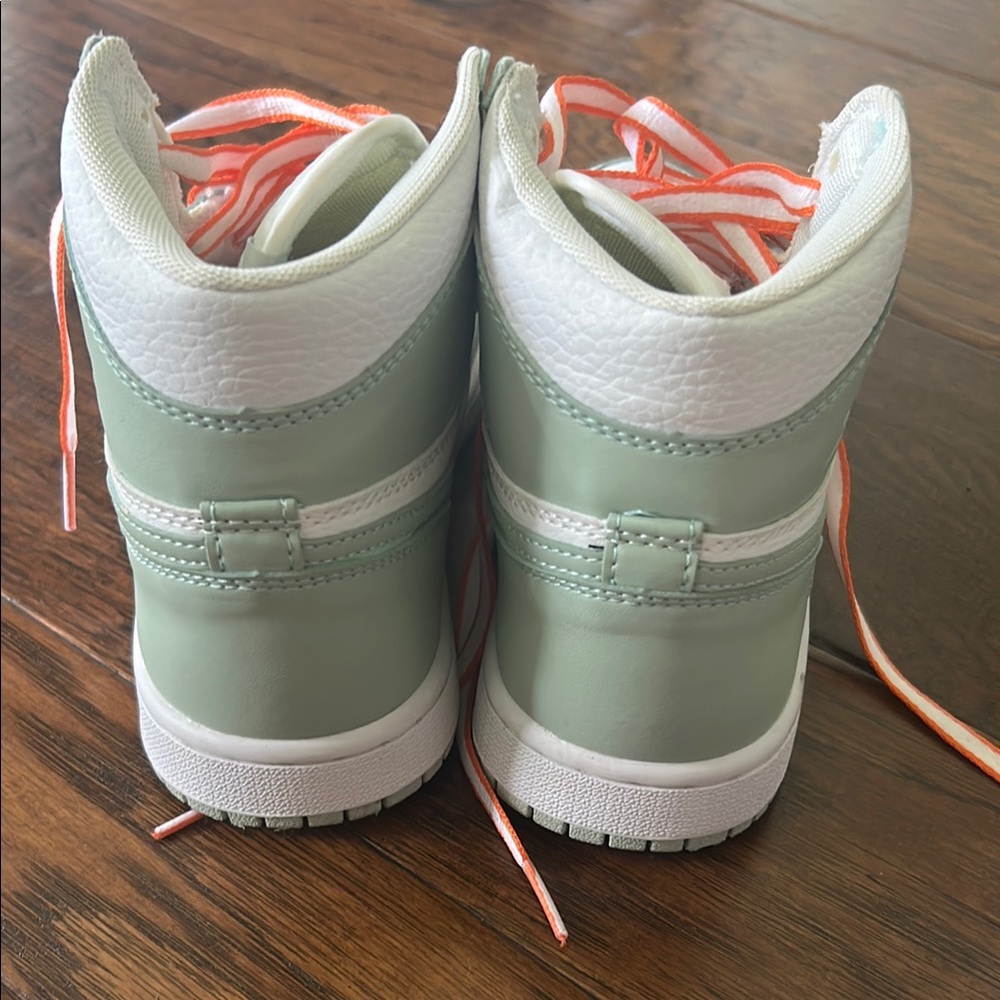 Jordan High-Top Sneakers in Mint Green, White and Coral - Picture 5 of 5